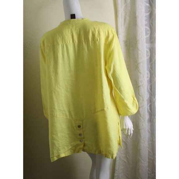 New Multiples Sz XL Bright Yellow 100% Linen A-Line Lagenlook Relaxed Chic - Picture 3 of 15